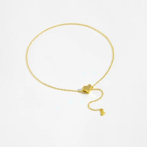 Elegant adjustable S925 silver heart bracelet in gold finish with sparkling zircon stones