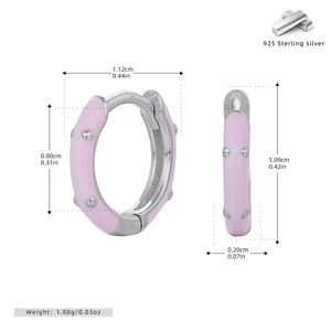 Detailed size specifications for pink enamel S925 sterling silver hoop earrings