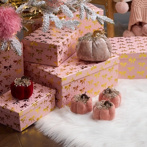 Velvet pumpkin set with gold glitter in pink and red for festive holiday decor