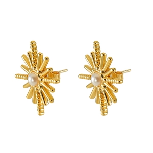 Boucles d'oreilles perles starburst style français en acier inoxydable doré minimaliste