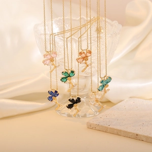 Flower Pendant Necklace Copper Stainless Steel Rhinestone Glass Elegant Three Petal Floral Jewelry Women INS Trendy Accessory