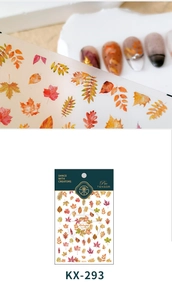 Detail of 5D autumn leaf nail stickers with realistic maple patterns for manicure KX-293