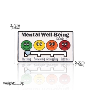 Detailed macro view showing the 5.0cm x 2.7cm mental health enamel pin dimensions