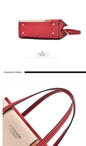 Close-up of tricolor tote bag bottom with protective gold studs and leather texture