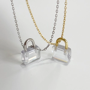 Minimalist 925 sterling silver mini lock pendant necklace in gold and silver finish