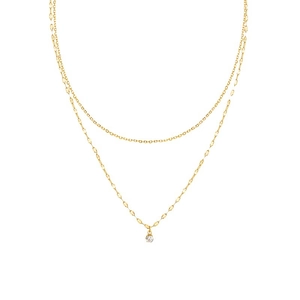 Double-layered 18K gold plated titanium necklace with minimalist round zircon pendant