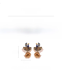 Detailed size chart for vintage peacock tassel earrings with dimensions and weight