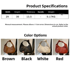 Detailed size specifications and color options for large woven texture hobo shoulder bag