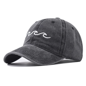 Washed Cotton Baseball Cap Vintage Distressed Wave Embroidery Adjustable Sun Hat For Men Women Casual Outdoor