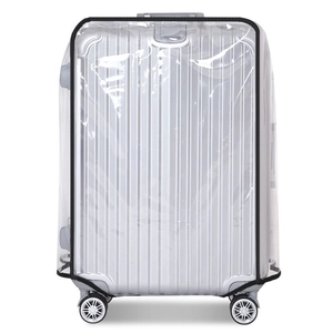 Transparent thickened PVC suitcase protector with black trim and waterproof design