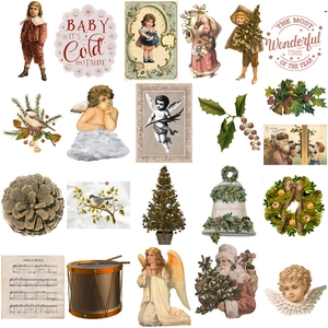 Vintage Christmas sticker set with Santa and angels for scrapbooking and decoration