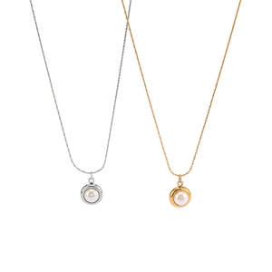 18k gold and silver plated titanium steel necklaces with circular pearl pendants