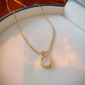Minimalist 18K gold plated heart moon necklace with oval shell pendant for women
