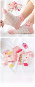 Detailed view of mesh cotton socks for girls featuring pink floral patterns and lace cuffs