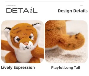 Close-up of vivid facial expression and playful long tail on plush tiger slap bracelet
