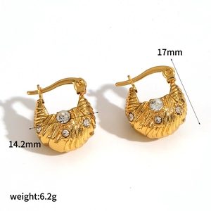 Gold plated croissant hoop earrings with micro-pave zircons and textured finish