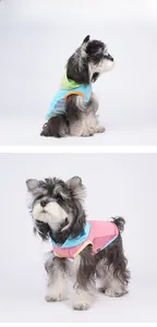 Gilet d'été en maille pour chien avec capuche contrastée et design bicolore frais