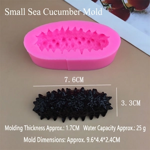 Detailed view of small sea cucumber silicone mold with precise dimensions and sample