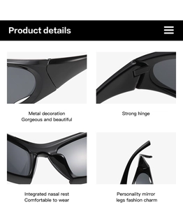 Detail view of black Y2K sports sunglasses showing durable hinges and integrated nose pads