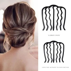 Large-size black wavy hair comb insert for bun styling and secure hair support