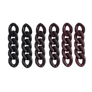 Acrylic chain link earrings in black, dark brown, and burgundy on white background