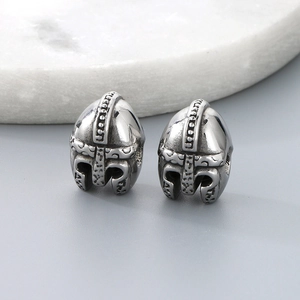 Pair of stainless steel viking helmet beads for jewelry making with 2.2mm hole size