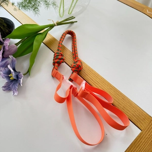 Ensemble laisse et collier orange pour animaux avec pois verts et boucle rose
