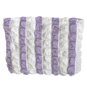 Striped puff sleeve cosmetic bag with pleated texture and large storage capacity