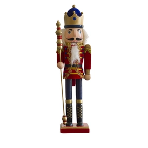 Schiaccianoci soldato classico in legno da 38cm in uniforme rossa con corona e scettro