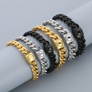 Bracelets gourmette pour hommes en acier inoxydable poli, coloris or, argent et noir