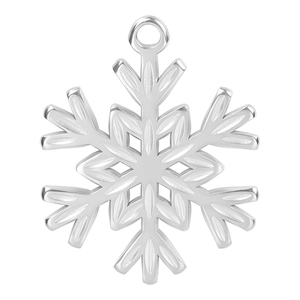 Macro detail of snowflake pendant with polished silver finish and secure top ring