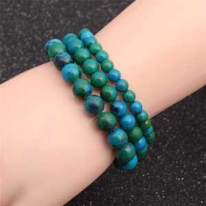 Natural Phoenix Lapis Lazuli Beaded Bracelet Blue Green Healing Stone Ethnic Jewelry For Men Elastic Round Beads