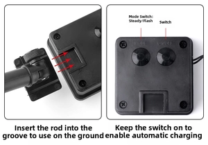 Solar panel base detail with Mode and On/Off buttons for outdoor Christmas lights