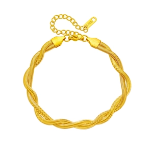 Minimalist gold woven chain necklace in stainless steel with adjustable lobster clasp