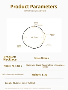 Detailed product parameters of black spinel and gold plated stainless steel necklace