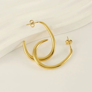 Minimalist U-shaped 18K gold plated stainless steel hoop earrings for women