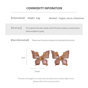 Detailed specs of butterfly earrings made of copper and zircon with silver pin weight 8.8g