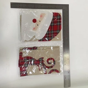 Detailed size view of linen Christmas placemats featuring Santa and Reindeer patterns