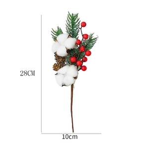 Detailed view of Christmas bouquet with cotton, red berries and pine needles at 28x10cm