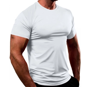 Close-up of slim fit white crew neck t-shirt showing breathable fabric and stitching