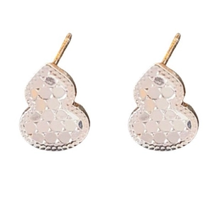 18k gold plated stainless steel gourd earrings with textured surface on white background