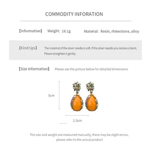 Vintage style resin earrings with rhinestones showing height 5cm and width 2.5cm