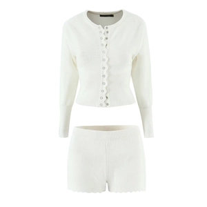 Gestricker Cardigan Mit Wellenkante Und Shorts Mit Hoher Taille Damen Einfarbig Langarm Rippstrick Streetwear