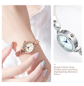 Macro shot of minimalist rose gold and silver small dial steel watches for women