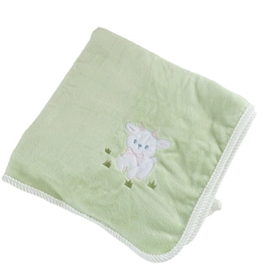 Soft light green lamb bath towel with cute lamb embroidery and elegant white piping
