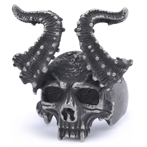 Gothic punk ram skull ring for men, made of retro silver stainless steel with matte finish