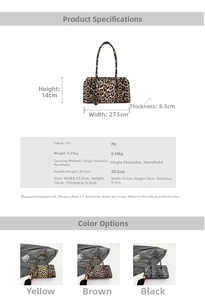 Detailed dimension chart showing sizes and specifications for leopard baguette bag