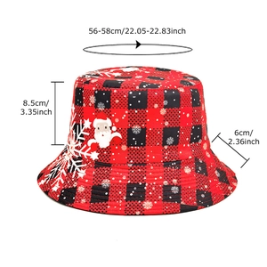 Christmas buffalo plaid bucket hat with Santa Claus and snowflake patterns, size 56-58cm