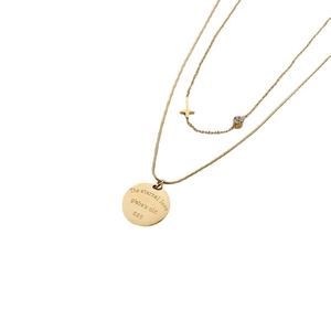Double-layered 18K gold plated titanium necklace with cross and engraved eternal love coin