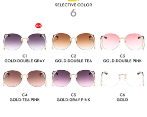Grid view showing six color options for rimless round sunglasses with metallic legs